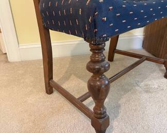 T48 - $10. Upholstery and wood bench. Measures 25" x 16" x 24" Tall, floor to seat 18.5". Wood frame in great shape, but seat bottom needs repair.