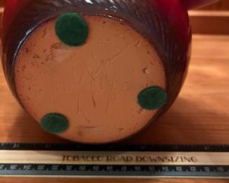 T28 - $65. Signed Pottery Vase. Measures 5" x 8.5"T