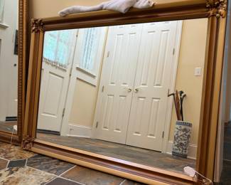 T14 - $125. Heavy Gold Frame Vintage Mirror. Can be hung either direction. Measures 45" x 33". Overall very good condition.