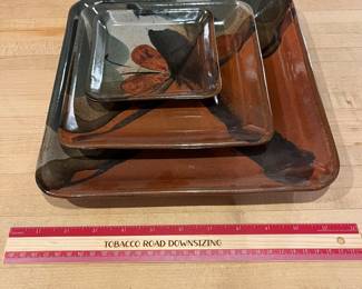 T133 - $30. 3 Piece Vintage John Freimarck Butterfly Platter Studio Pottery Square Plates.