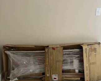 T53 - $100. Brushed nickel metal king size headboard, footboard, and adjustable bed frame. Hillsdale hill-a-matic brand.