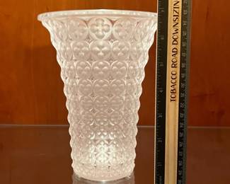 T63 - $600. Lalique Venezia Floral Crystal Vase. Measures 7” tall.