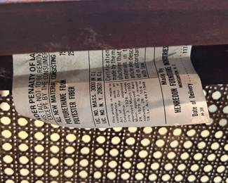 T41 - $550. Henredon Chair and Writing Desk with 3 Drawers and Brass Plated Corners and Feet. Desk Measures - 52" x 25" x 29.5" Tall. Chair- 20" x 18.5" x 43"T, floor to seat 16.5". Overall very good condition, most wear is on one desk leg as seen in photo.