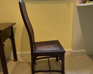 T41 - $550. Henredon Chair and Writing Desk with 3 Drawers and Brass Plated Corners and Feet. Desk Measures - 52" x 25" x 29.5" Tall. Chair- 20" x 18.5" x 43"T, floor to seat 16.5". Overall very good condition, most wear is on one desk leg as seen in photo.