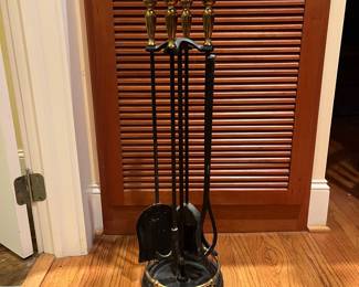 T131 - $60. Pilgrim Black Iron and Brass Fireplace Tool Set. Made in the USA. Measures 30.25” tall.