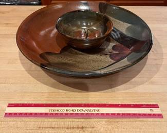 T132 - $40. Vintage John Freimarck Butterfly Studio Pottery Chips and Dip Set.