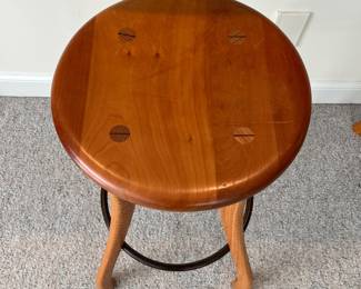 T92 - $300 each or $1000 for set of 4. "Ax handle barstool" signature piece by Bradford Woodworking. Handcrafted from cherry & ash, with turned ax handle legs.. 13" x 30"T. Excellent condition.