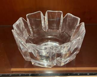 T70 - $25. Orrefors Corona Crystal Bowl. Lars Helsten. Measures 7.5” x 4.25” tall.