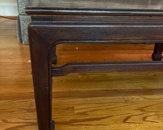 T38 - $140. Henredon Coffee Table. Measures 56" x 24" x 16.5" tall. Very structurally sound, good condition with some scratching and surface wear.
