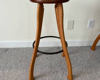T92 - $300 each or $1000 for set of 4. "Ax handle barstool" signature piece by Bradford Woodworking. Handcrafted from cherry & ash, with turned ax handle legs.. 13" x 30"T. Excellent condition.