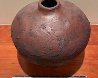 T130 - $35. Large Unique Handmade Clay Vase. Measures 12” x 9.5” tall.