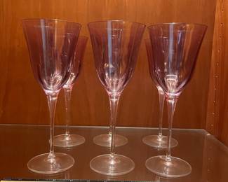 T120 - $60. Set of 6 Vietri Optical Amethyst Wine Glasses. Each measures 9.5“ tall.