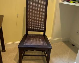 T41 - $550. Henredon Chair and Writing Desk with 3 Drawers and Brass Plated Corners and Feet. Desk Measures - 52" x 25" x 29.5" Tall. Chair- 20" x 18.5" x 43"T, floor to seat 16.5". Overall very good condition, most wear is on one desk leg as seen in photo.