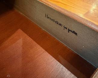 T8 - $75. Henredon Rectangular Side Table with Single Drawer. Measures 18" x 26" x 25.25" tall. Structurally sound, but significant wear on top.
