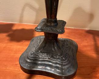 T61 - $45. Pair of Silver Plated Candelabras. Measures 16.5" x 18" Tall. Very good condition.