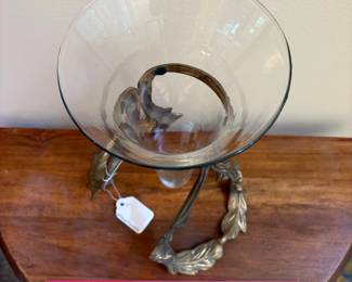 T22 - $20. Table Vase with Holder. Measures 8.5" x 6.5" x 11.5" tall. Excellent condition.