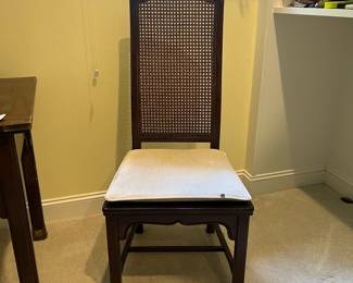 T41 - $550. Henredon Chair and Writing Desk with 3 Drawers and Brass Plated Corners and Feet. Desk Measures - 52" x 25" x 29.5" Tall. Chair- 20" x 18.5" x 43"T, floor to seat 16.5". Overall very good condition, most wear is on one desk leg as seen in photo.