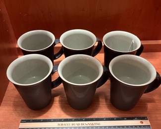 T127 - $60. Set of 6 Denby Charcoal Made in England Coffee Mugs. Each measures 4.75” tall.