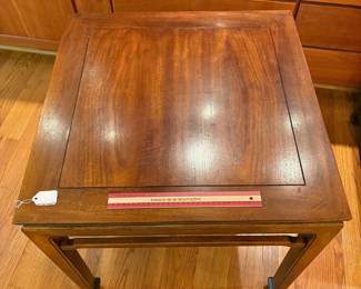 T7 - $95. Henredon Square Side Table. Measures 26" x 26" x 25.25" tall. Minor surface wear.