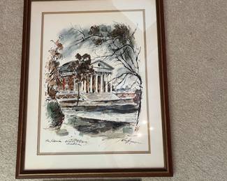 T108 - $45. The Rotunda at the University of Virginia in Charlottesville, signed by artist John Haymson. Measures 19” x 24.5” tall.