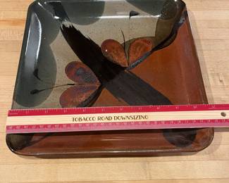 T133 - $30. 3 Piece Vintage John Freimarck Butterfly Platter Studio Pottery Square Plates.