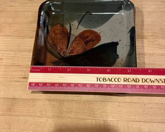 T133 - $30. 3 Piece Vintage John Freimarck Butterfly Platter Studio Pottery Square Plates.