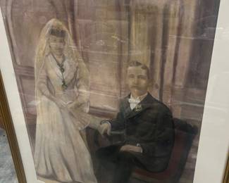 Pastel of New Orleans Victorian period newlyweds