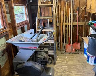 Shredder, ladder and shovels