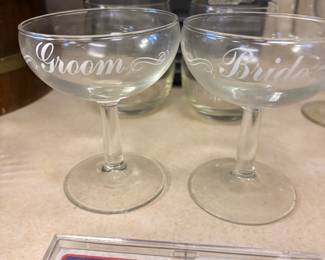 Vintage Bride and Groom champagne glasses