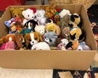 box of Ty bean babies and other stuffies
