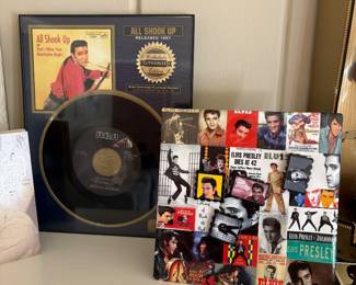 Vintage Elvis Memorabilia including a framed RCA All Shook Up 45" record