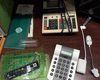 calculator, protractor and other items.