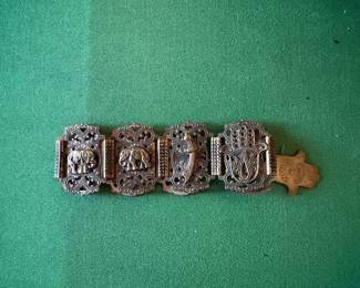 Middle Eastern Revival brass filigree panel bracelet