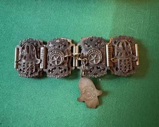 Middle Eastern Revival brass filigree panel bracelet