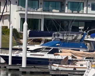 Yacht in slip at the Marina