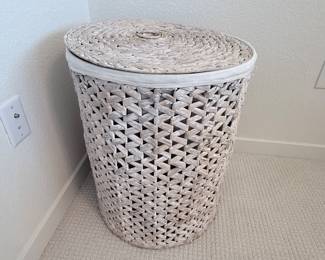 Large decorative woven laundry hamper with lid. $65