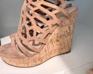 Part of the 20+ pair shoe collection (tan cork wedge sandals shown). $200 for all