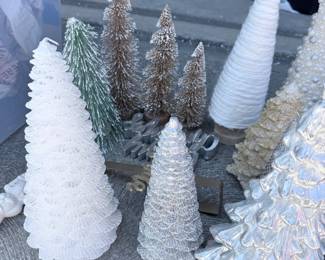 Part of the designer holiday bundle — white/silver mini Christmas trees (photos 41, 42, 44, 46, 47). $75 for the whole bundle
