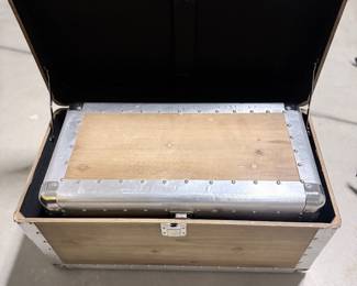 Wood storage trunk with metal trim. $30