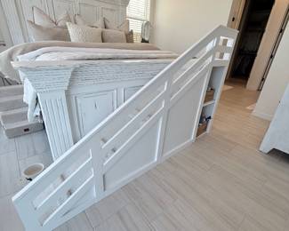 White wood bed frame — paneled headboard + footboard (shown disassembled). $150