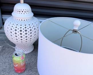 White lattice ceramic lamp w/ shade — $25