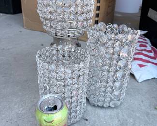 Set of 3 crystal-beaded candle holders — silver rhinestone glam. $15
