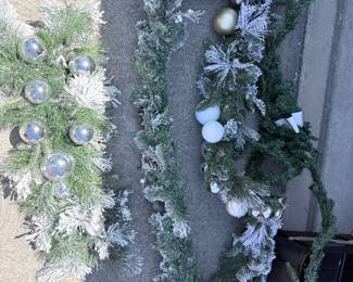 Flocked Christmas garland collection with ornaments — 3 garlands. $75