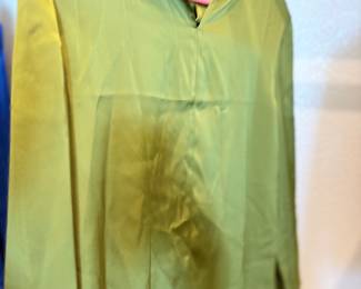 Women's clothing bundle, size small — 75+ pieces (Express, Calvin Klein and more; lime satin blouse shown). $175 for the whole bundle
