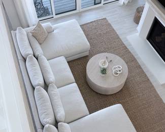 Crate & Barrel oversized modular sectional in neutral performance fabric — chaise lounges on BOTH ends. Originally $5,600. $2,400 (rug and coffee table in photo are not included)