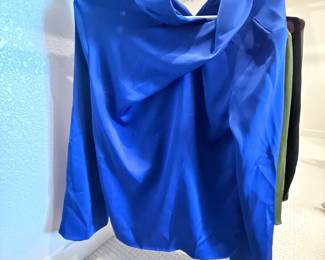 Part of the 75+ piece clothing bundle (royal blue satin blouse shown). $175 for all