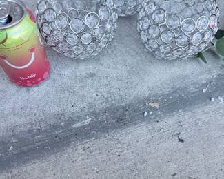 Pair of large cut-crystal ball candle holders. $20