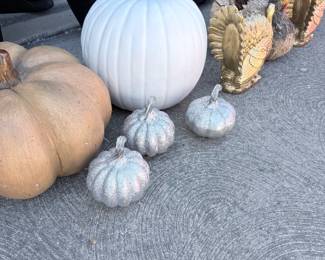 Fall pumpkin décor bundle — neutral, white, gray + gold decorative pumpkins and gourds. $95