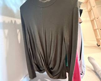 Part of the 75+ piece clothing bundle (olive draped top shown). $175 for all