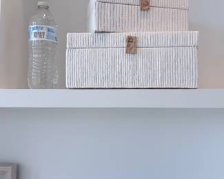 Set of 2 white woven lidded decorative boxes, stacked. $30